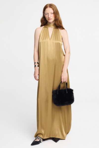 VESTIDO LARGO CUELLO HALTER Camel
