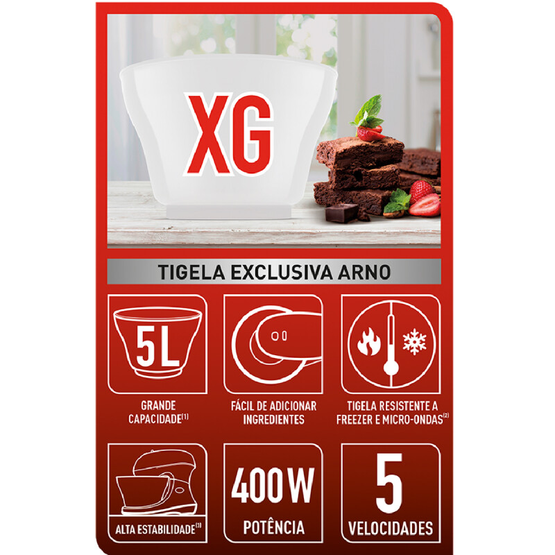 Batidora Superchef Arno | Potencia de 400w | Bowl de 5 Lts.| Batidora Superchef Arno | Potencia de 400w | Bowl de 5 Lts.|