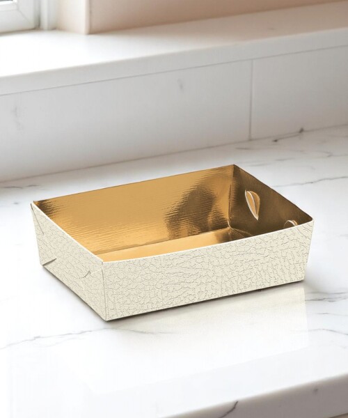 Cesta 22x15x3,5 cm. - PELLE BIANCO+ORO INT Cesta 22x15x3,5 cm. - PELLE BIANCO+ORO INT