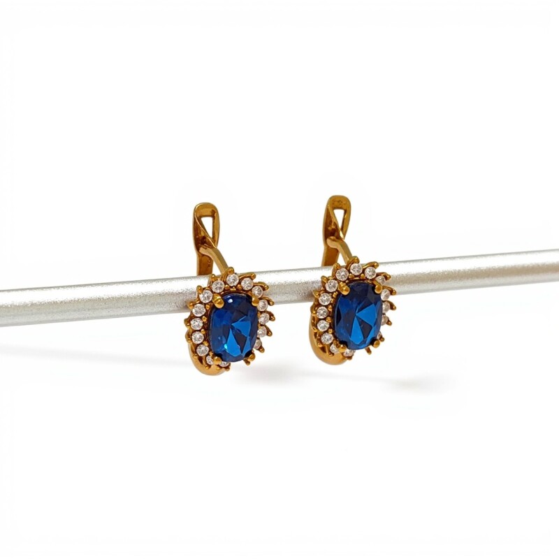 Caravanas Lady Di Zafiro de oro- Oro bajo - Zafiro y zirconias- CA8200 conpiedra