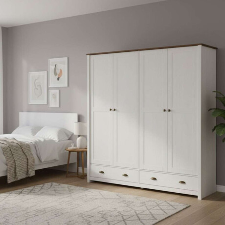 Ropero 4 puertas 2 cajones Madera maciza Linea Colonial Blanco