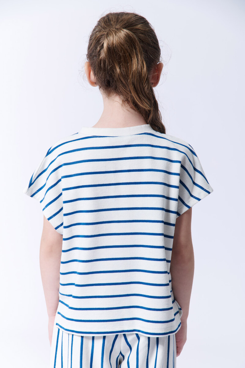 Remera hombro caido con rayas Azul