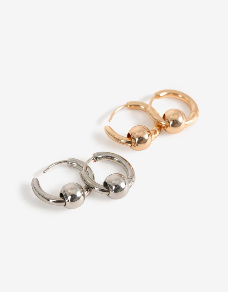 Aros Argollas Set Metal Set Argollas Bolón Metal - Dorado