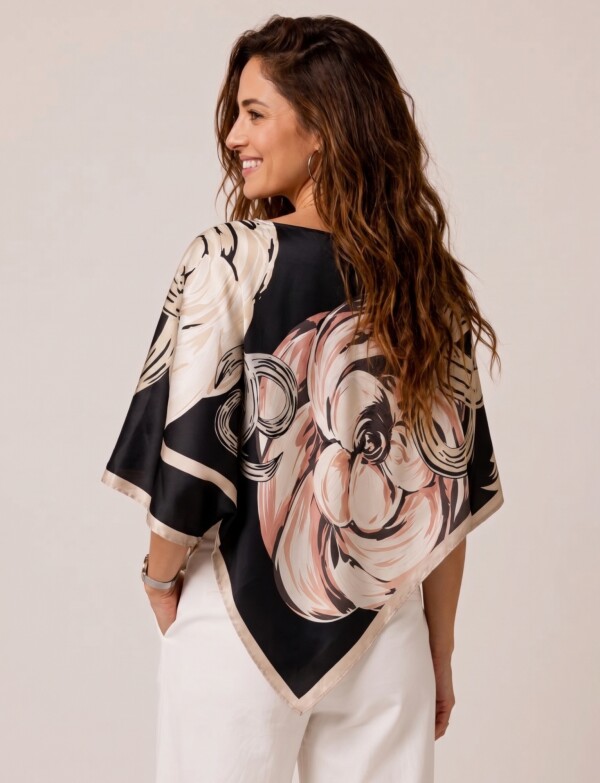 Poncho Saten Flores MULTI/NEGRO