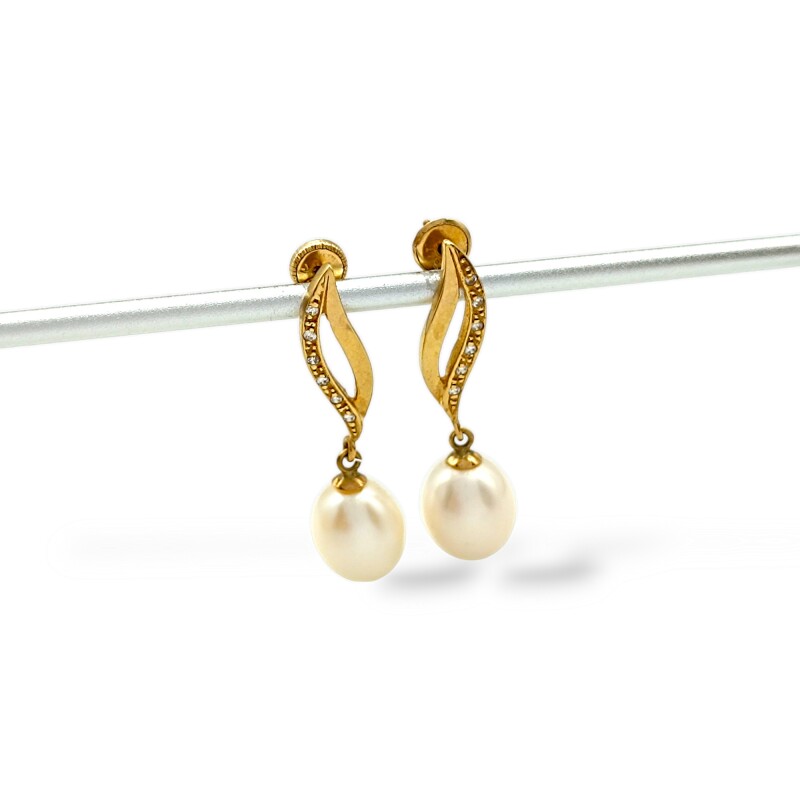 Caravanas Perlas y piedra - Oro bajo - Perla de río y zirconias - CA8022 conperla