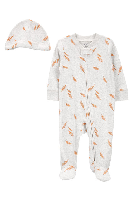 Pijama una pieza de algodón, con pie y gorro, diseño plumas Pijama una pieza de algodón, con pie y gorro, diseño plumas