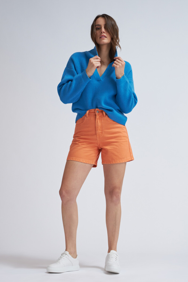 Sweater de punto cuello polo Turquesa