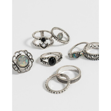 Set De Anillos Con Piedras Plateado Antique Silver