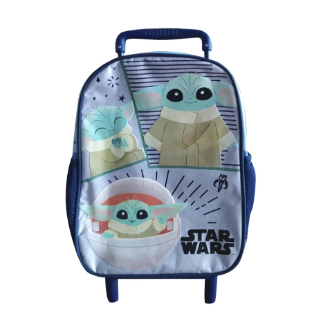 Mochila Infantil Baby Yoda con Carro Tafeta Chica 30 x 23 cm GRIS