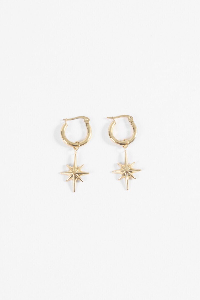 Aros acero con dije estrella dorado