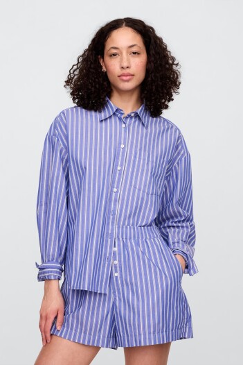 Camisa Poplin Big Shirt Mujer Blue White Stripe