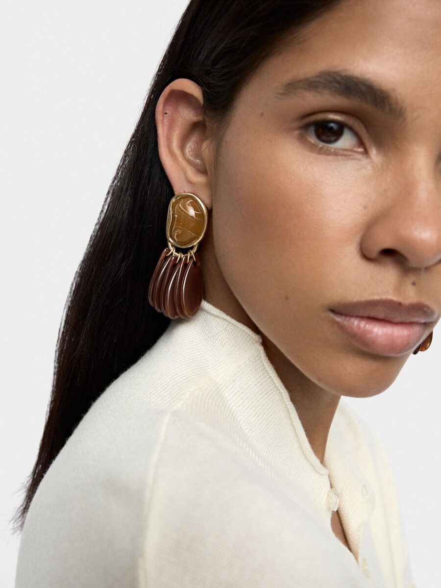 Pendientes Largos De Efecto Piedra marron