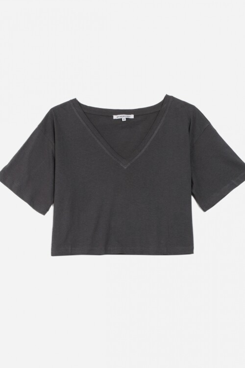 Crop top escote en V GRIS OSCURO