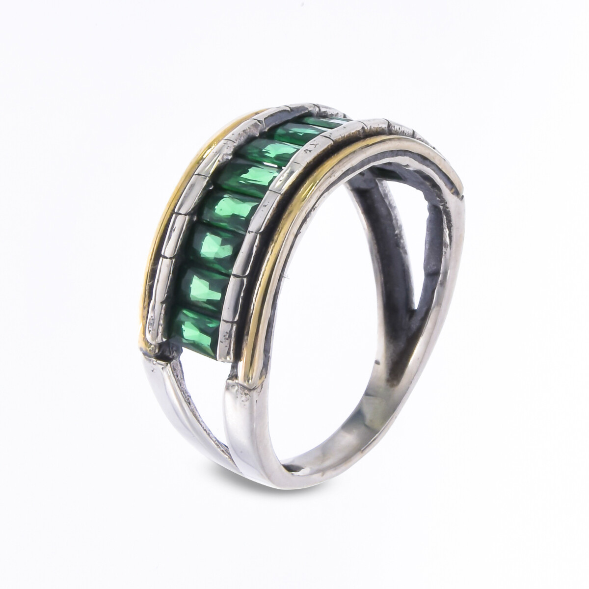 Anillo de plata 925 y double de oro 18 ktes con circonias. 