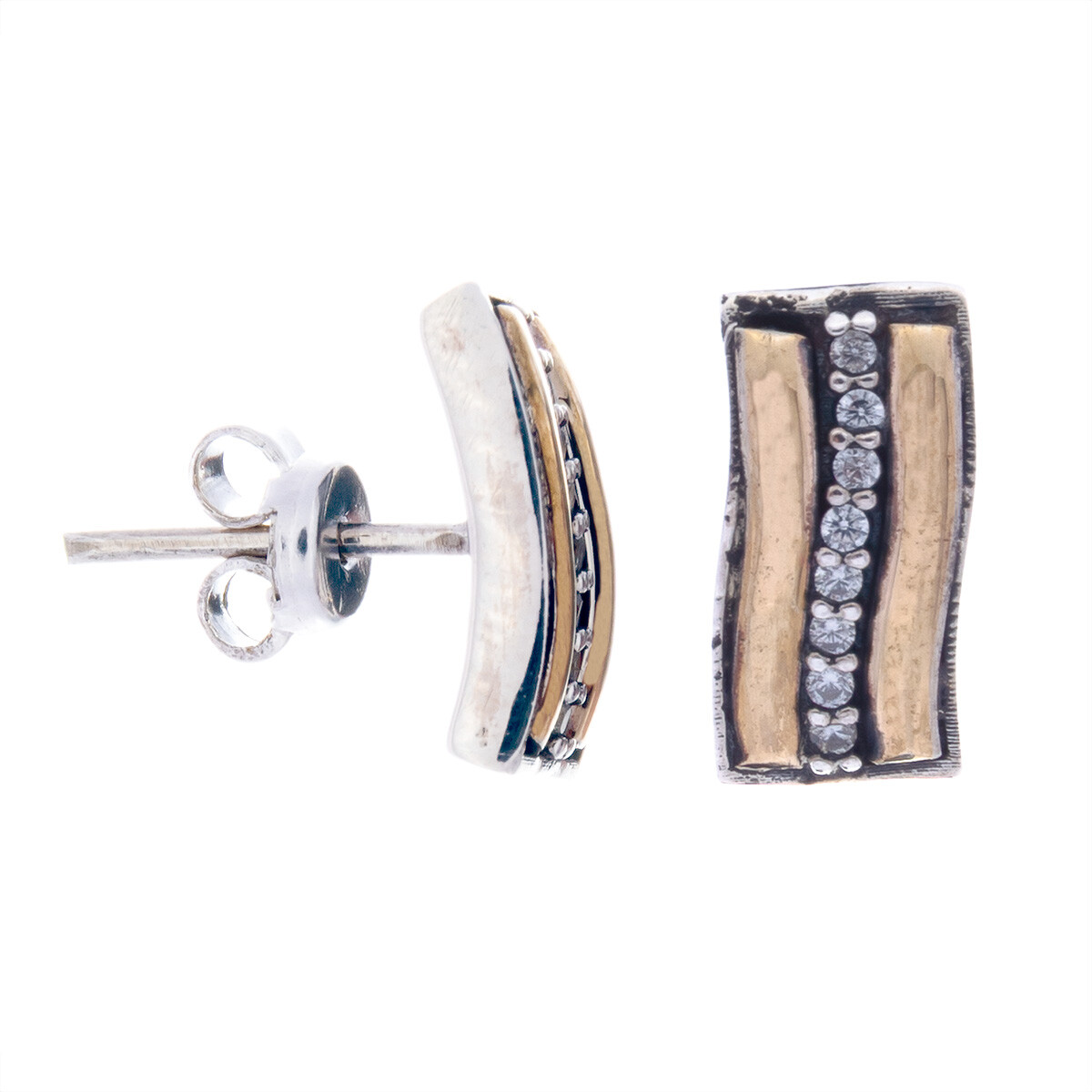 Par de caravanas de plata 925, double en oro 18 ktes y circonias. 