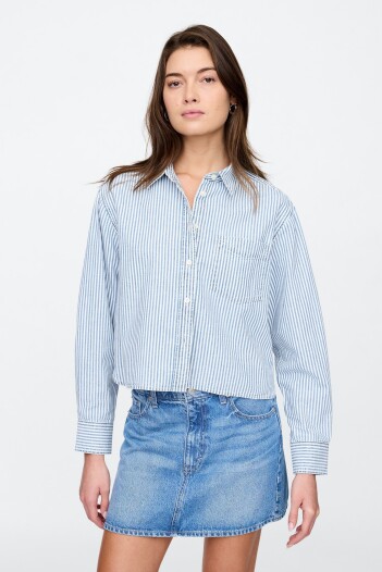 Camisa De Jean A Rayas Cropped Mujer Railroad Strp Indigo