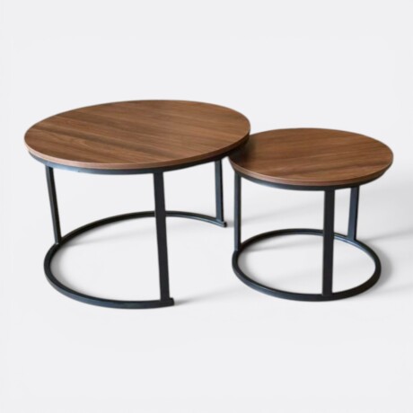 Set De Mesas Ratonas Circulares Nido Simil Marmol Marrón/Negro