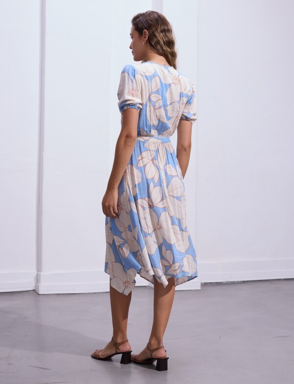 Vestido Printed Det Lazo MULTI/CELESTE