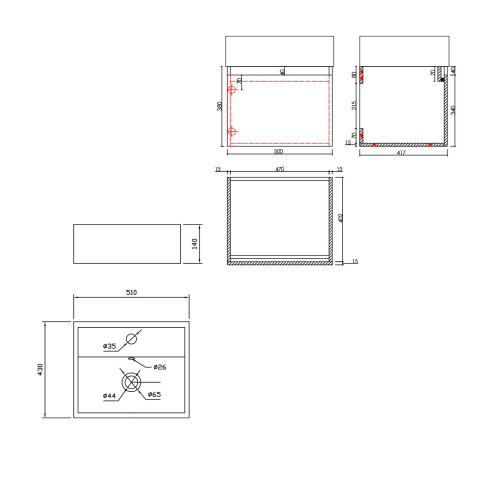 Mueble Baño En Mdf 51X43X14 Color Nogal Con Bacha Blanca Brillo De Loza GAMAS DE MARRON