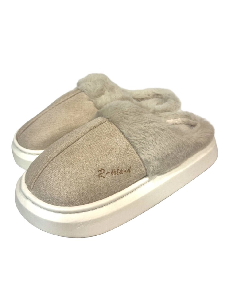 Pantufla Gamuza con Corderito Super Abrigada Antideslizante - Beige 