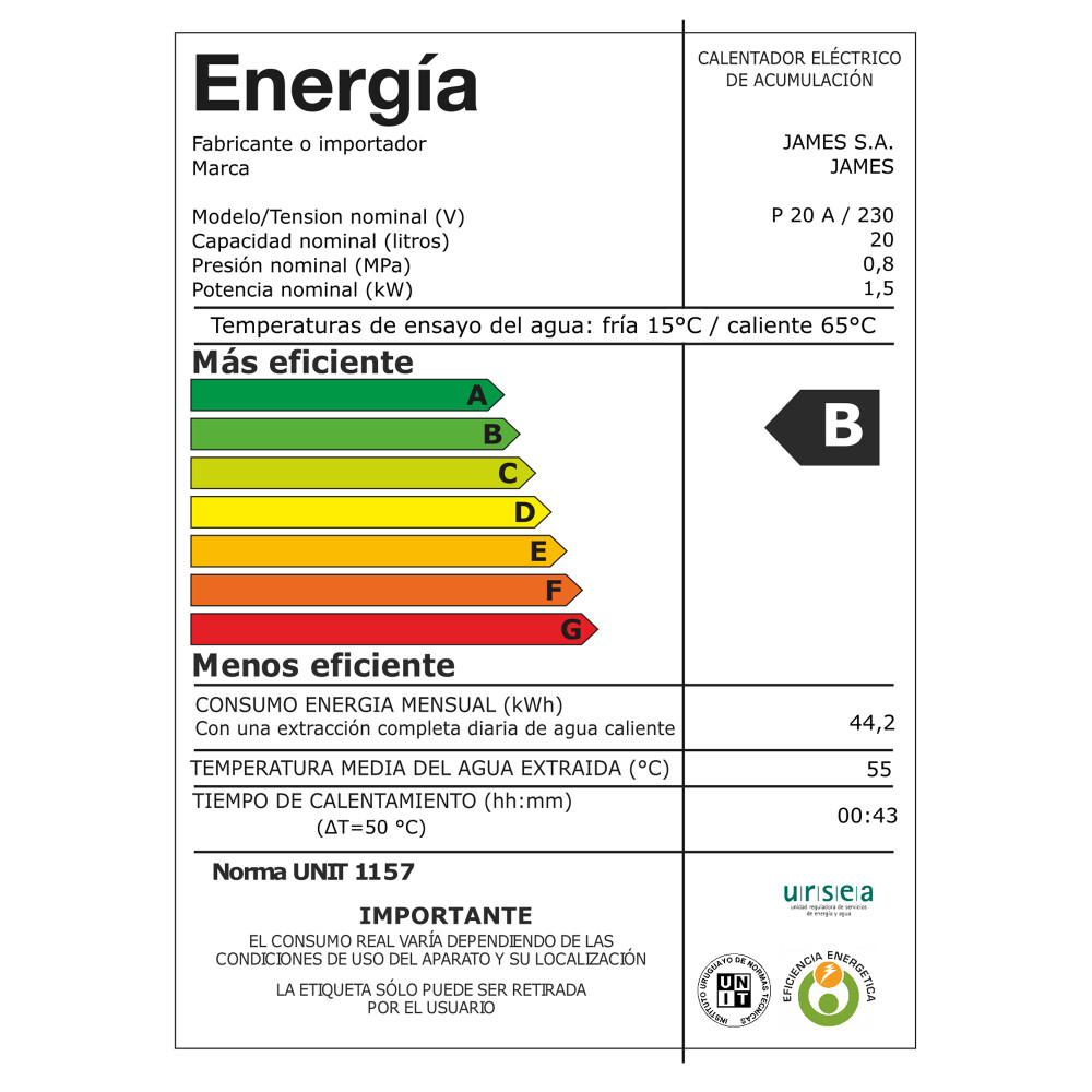 CALEFÓN JAMES 20 LITROS ACERO BLANCO PRISMA 20 L