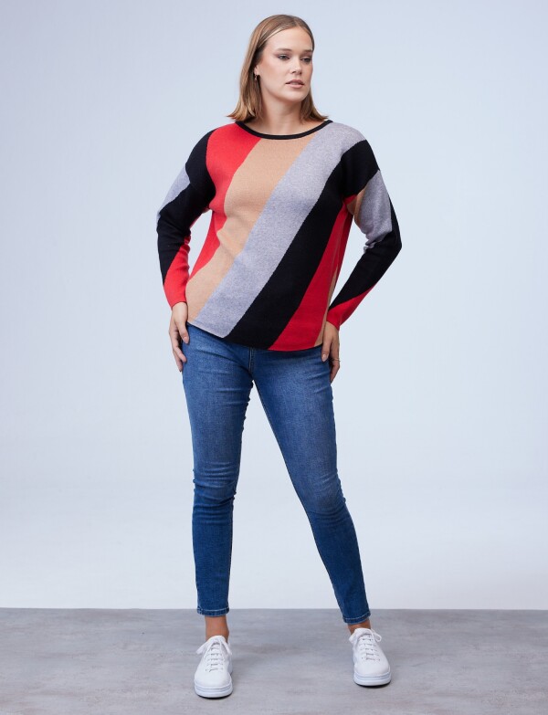 Buzo Dolman Colorblock MULTI/ROJO