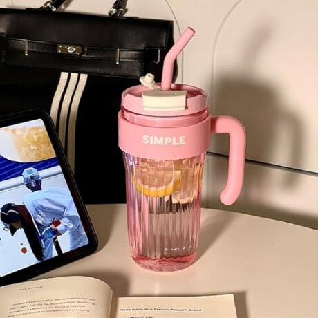 Vaso con manija y sorbito Rosado