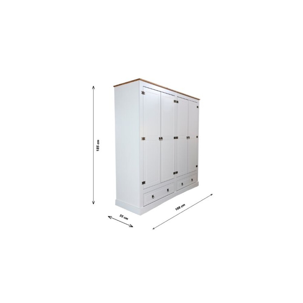 Ropero 4 puertas - Madera maciza - Linea mexicana Blanco