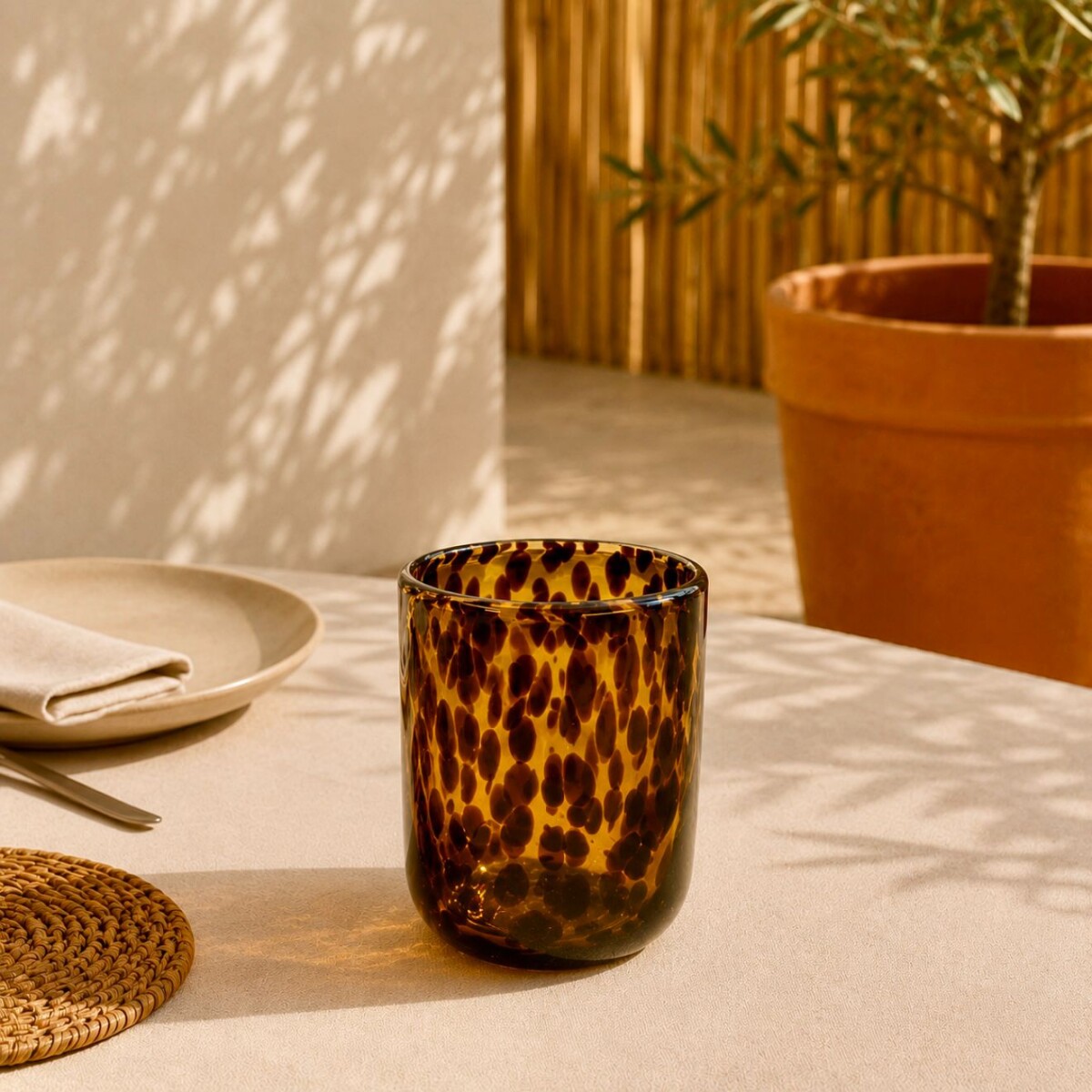 Juego de 6 Vasos de Vidrio Animal Print Ámbar 350ML 