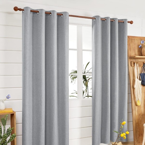 Cortina 100% Blackout 2Paños 140x220 Textura Lino Doble Faz Variante Color Gris Claro