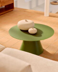 Mesa de centro Wilshire cristal templado glaseado y acero acabado pintado verde mate Ø80cm Mesa de centro Wilshire cristal templado glaseado y acero acabado pintado verde mate Ø80cm