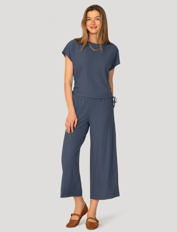 Conjunto Pantalon & Remera En Algodón Acanalado GRIS AZULADO