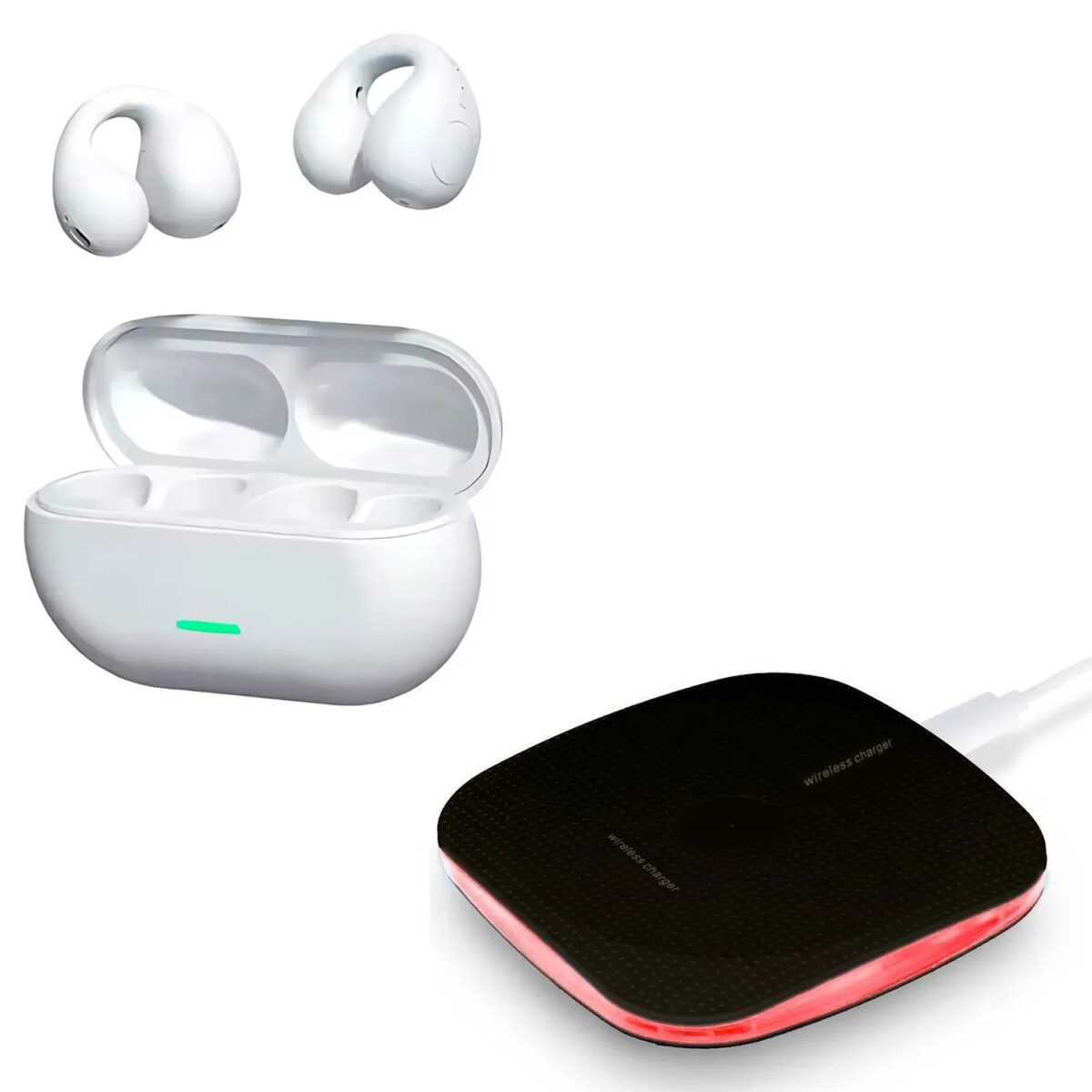Kit Auriculares inalámbrico + Cargador de celular Luz Led - Blanco 
