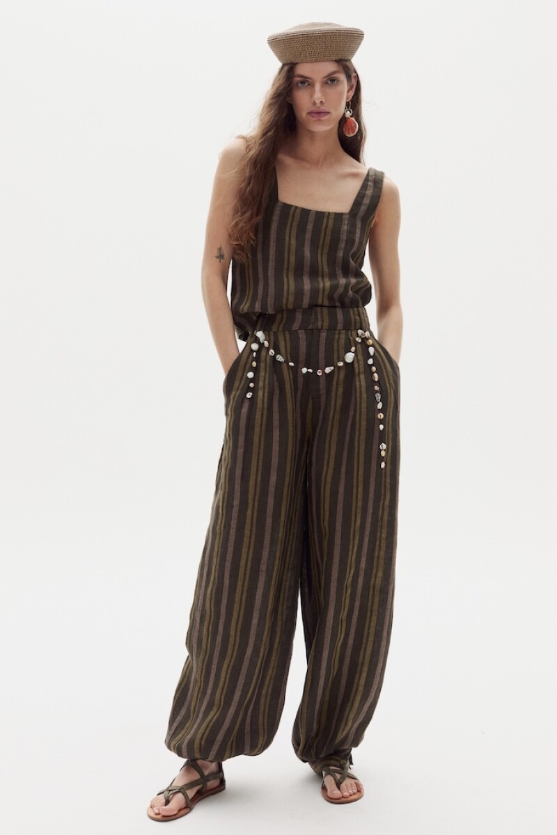 Pantalón Bazaar en Lino Jungle Stripes