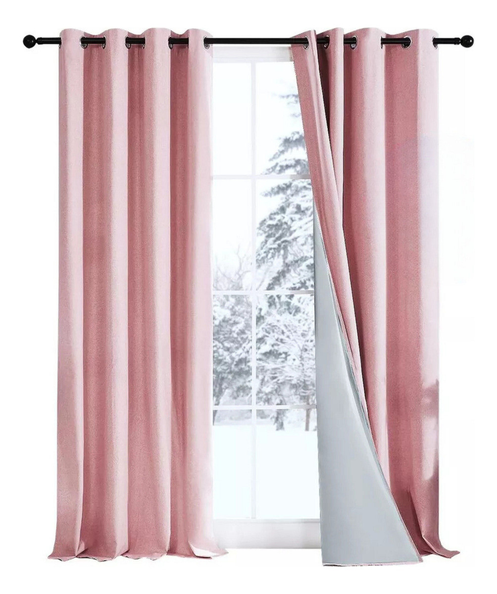 Cortinas Blackout 2 Paños 106cm X 160cm Satinado Calidad - Rosa 