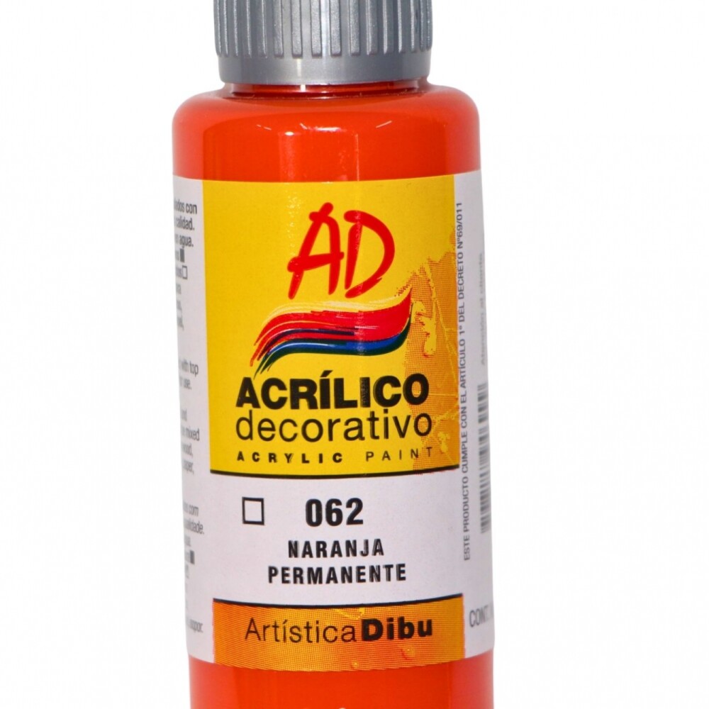 PINTURA ACRILICA ARTISTICA DIBU 60 ML. DIFERENTES COLORES COLOR NARANJA PERMANENTE 062