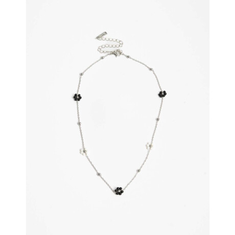 Collar Corto Beads Flores Plateado Rodio