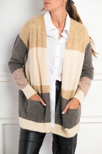 Cardigan Color Block Beige Melange