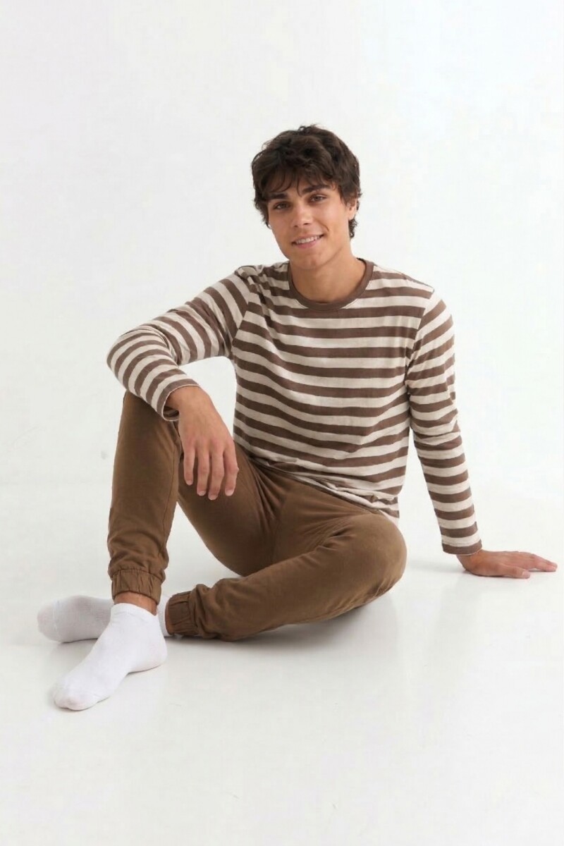 Pijama a rayas - Khaki 