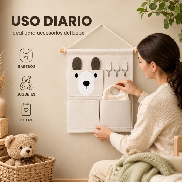 Organizador Colgante Infantil Osito Perchero Bolsillos Blanco