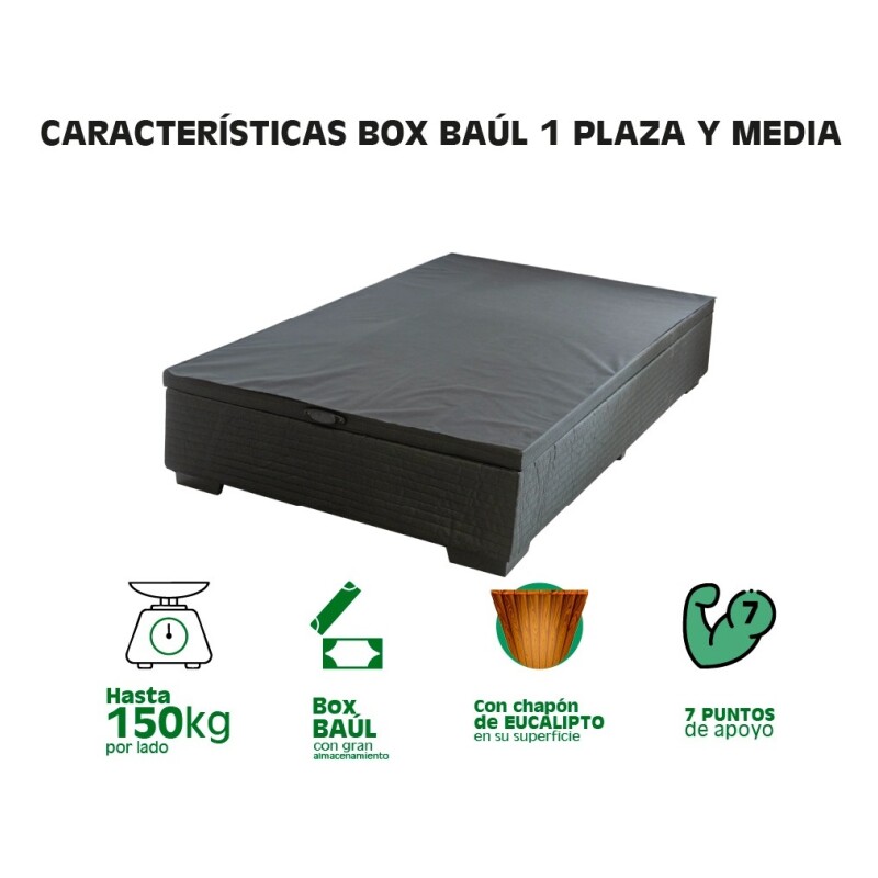 Box Baúl Negro Para Colchón De 1 plaza y media Box Baúl Negro Para Colchón De 1 Plaza Y Media