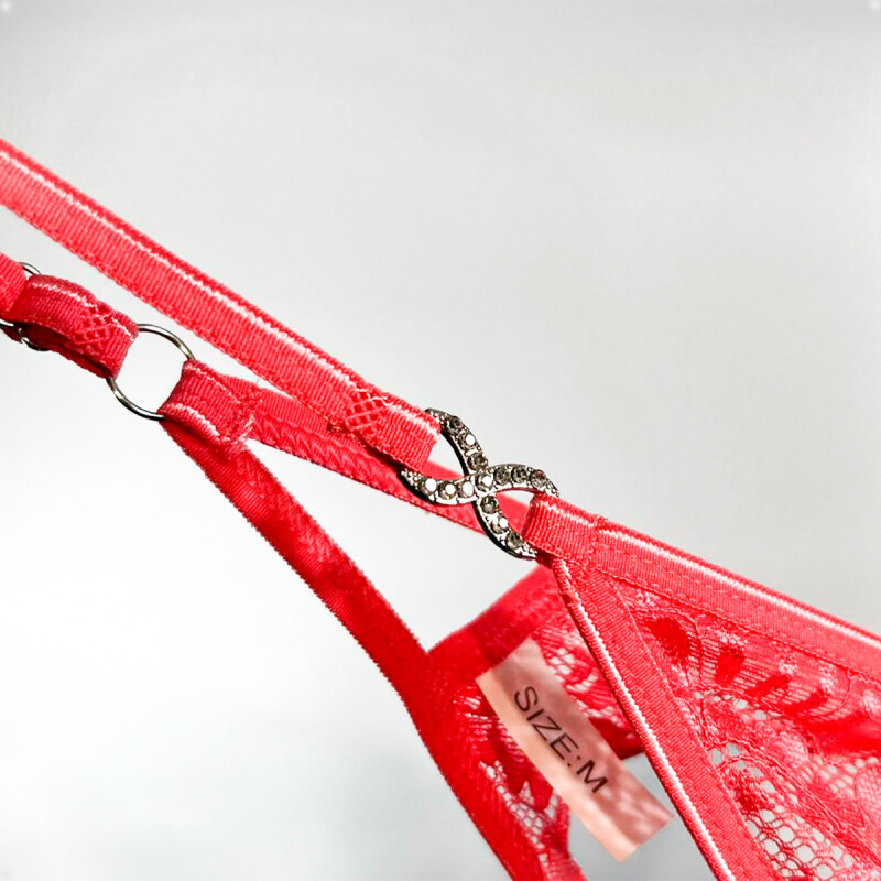 Tanga Colaless Ajustable De Encaje Rojo