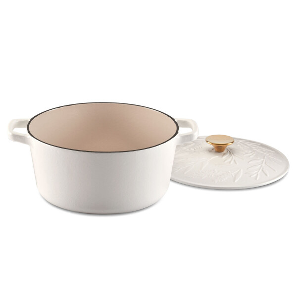 Cacerola de hierro fundido esmaltada blanca Cuisinart CI650-25BHMW Cacerola de hierro fundido esmaltada blanca Cuisinart CI650-25BHMW