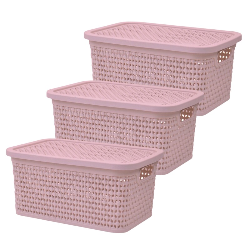Set x3 Caja simil ratán 2,5 Lts ROSADO