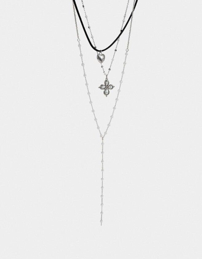 Collares Cortos Religioso Collar Largo Con Cruz - Plateado