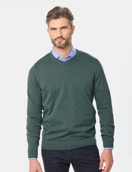 BUZO TEJIDO CUELLO EN V Verde Oscuro