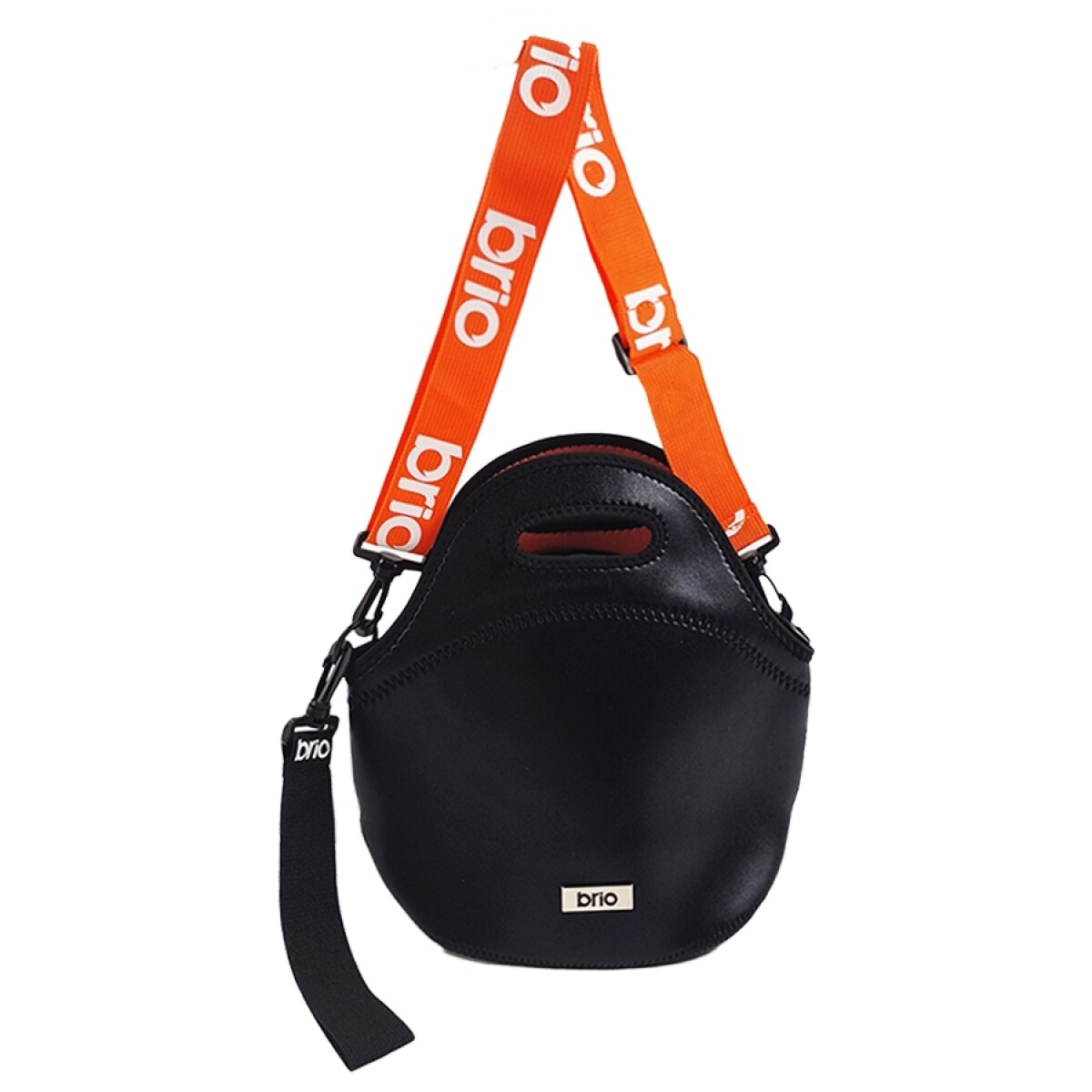 Lunchera Neopreno brio big bro Metalizada Con Correa Ajustable - Negro y naranja 