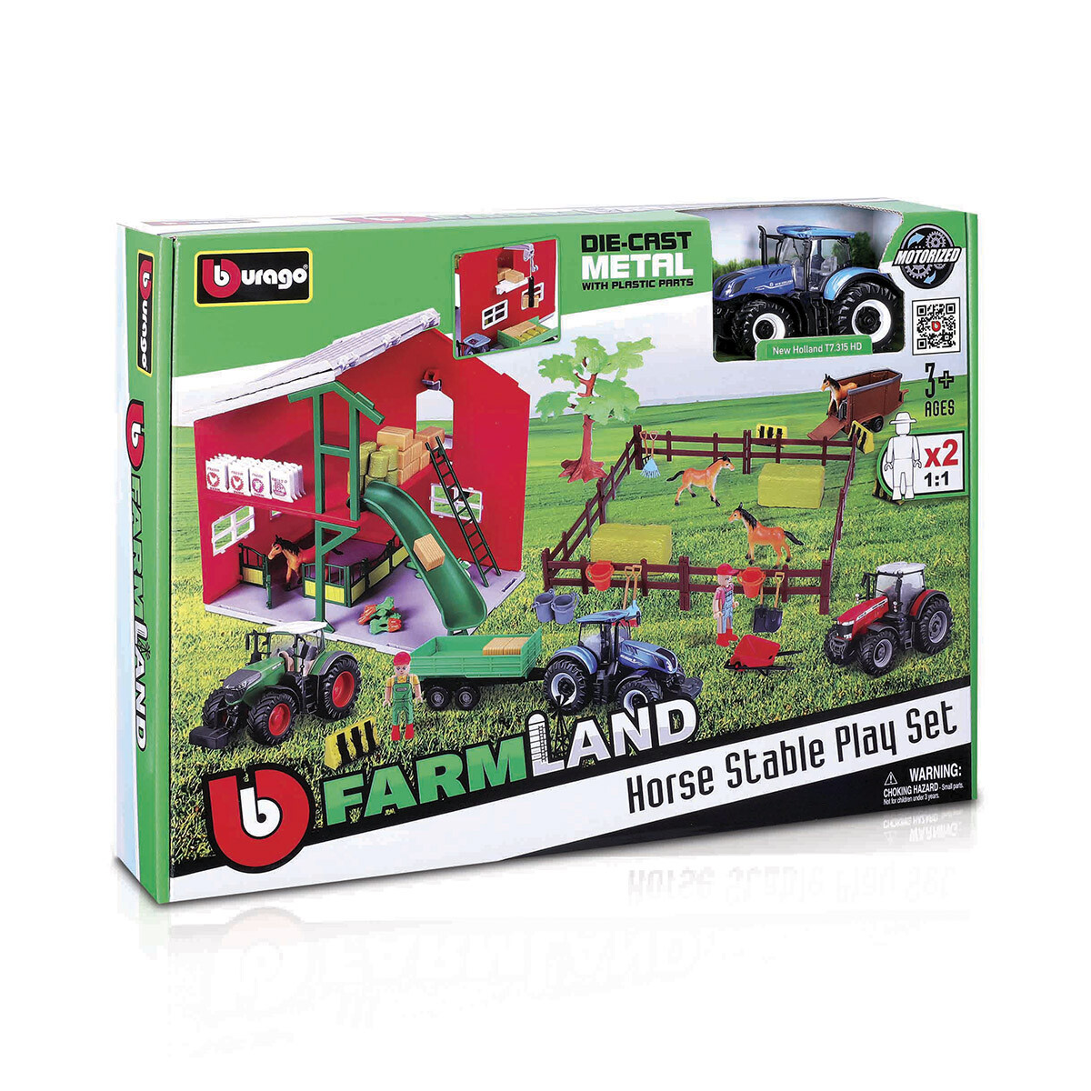 Bburago Juego de Granja Establo con Tractor Fendt FarmLand 