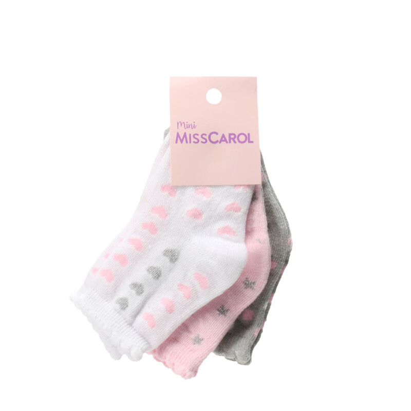 Medias MINI Miss Carol Pack X3 Blanco - Rosado