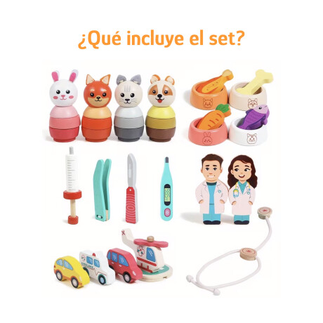 Set Juego Hospital Veterinario Madera Animales y Accesorios Verde